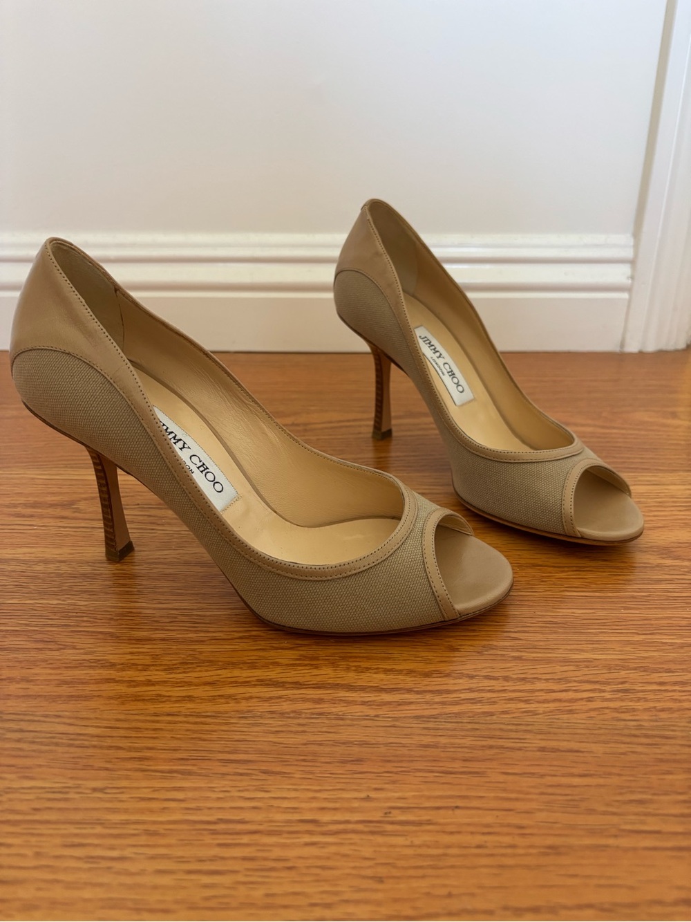 Jimmy Choo Beige Peep-Toe Pumps